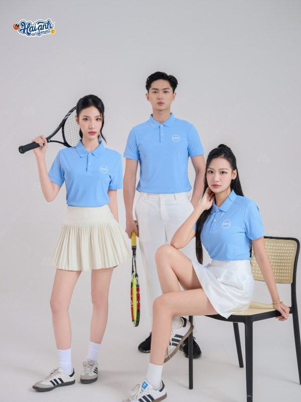 Đặc trưng trong thiết kế áo polo đồng phục công ty màu xanh biển Dell