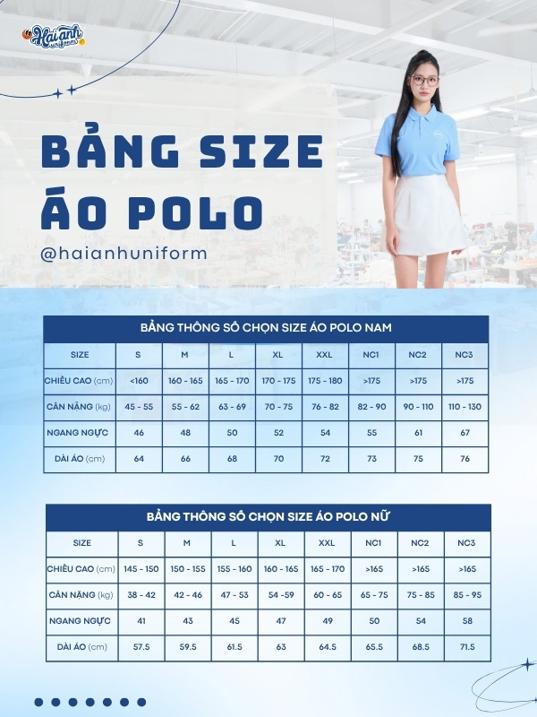 Bảng size chi tiết áo polo xanh biển Dell