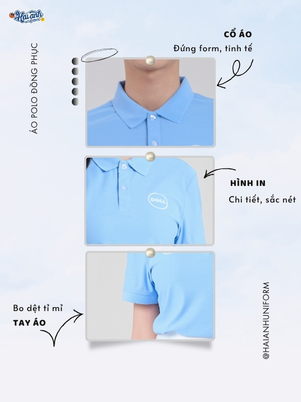 Chi tiết thiết kế áo polo xanh biển Dell