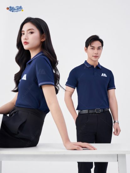 Mẫu áo polo đồng phục màu xanh đen cổ dệt Aircool- 2