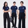 Mẫu áo polo đồng phục màu xanh đen cổ dệt Aircool