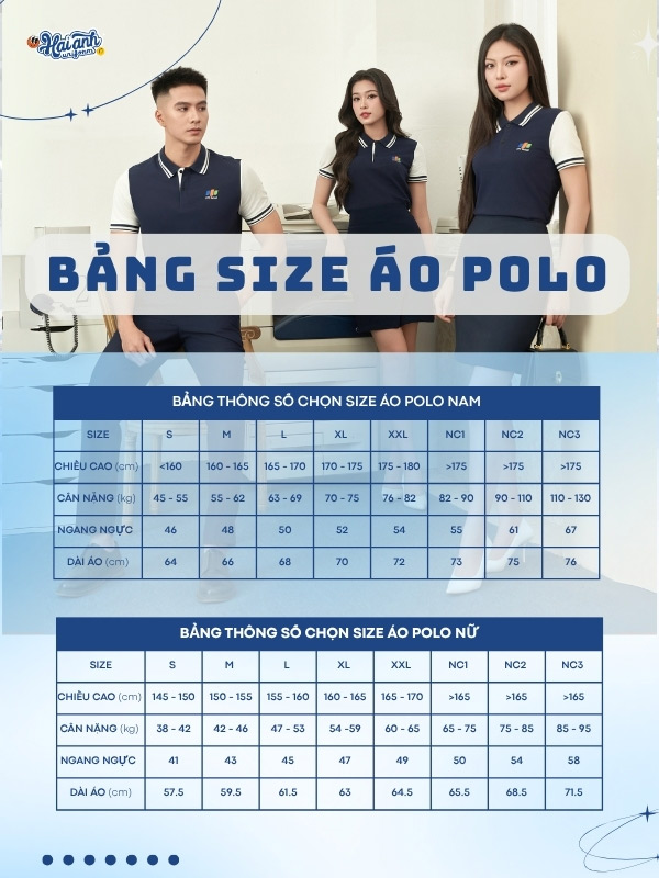 Bảng size chi tiết áo đồng phục công ty màu xanh đen FPT Retail