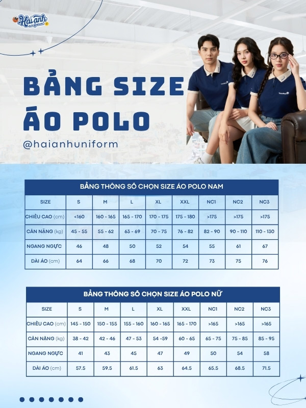 Bảng size áo Vietinbank đồng phục màu xanh đen