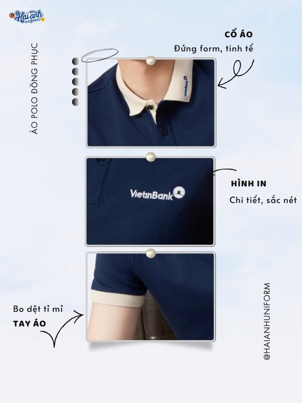 Chi tiết thiết kế áo polo đồng phục công ty màu xanh đen Vietinbank