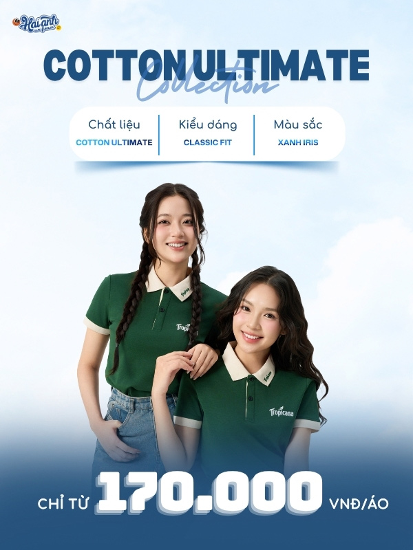 Mẫu áo polo đồng phục xanh iris in logo Tropicana