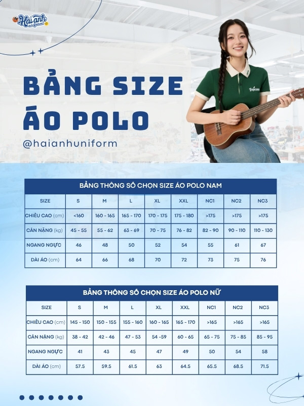 Tham khảo bảng size áo polo đồng phục màu xanh iris in logo Tropicana