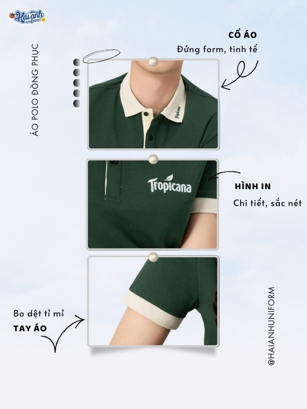 Kiểu dáng thiết kế áo polo màu xanh iris Tropicana