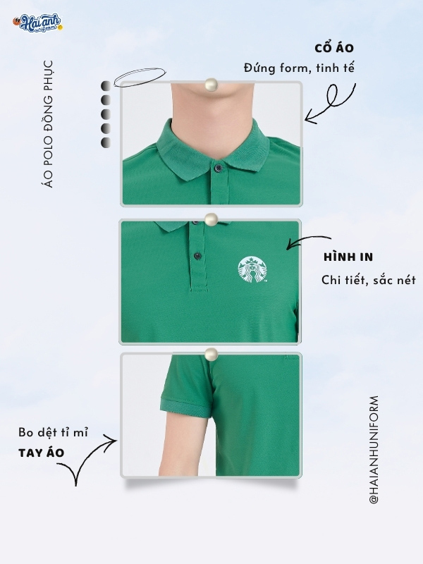 Chi tiết thiết kế áo đồng phục màu xanh lá Starbucks