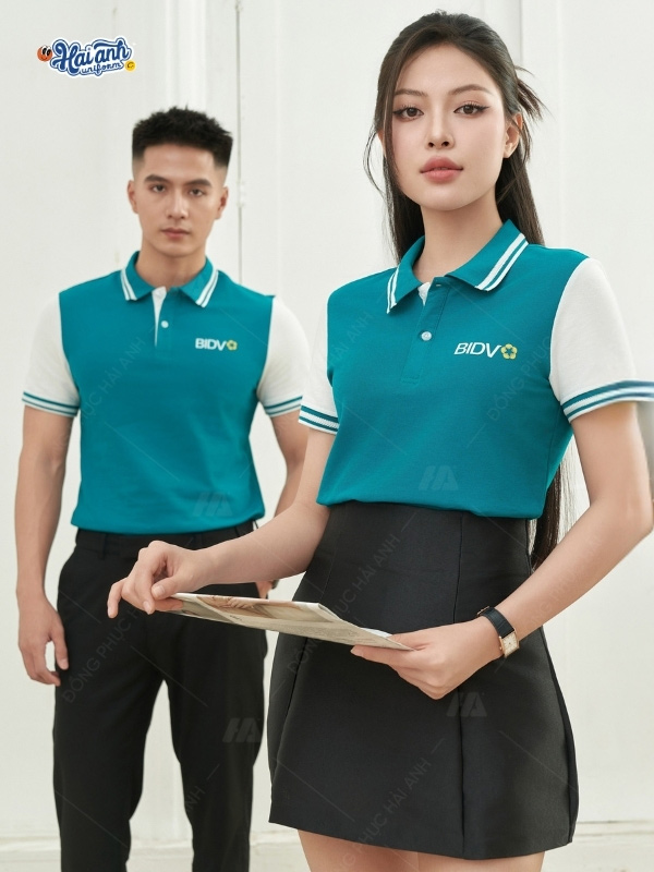 Điểm đặc trưng trong thiết kế áo polo đồng phục xanh BIDV tại Hải Anh Uniform