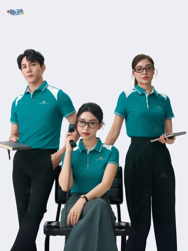 Đặc trưng trong thiết kế áo polo đồng phục công ty màu xanh lý Vietnam Airlines
