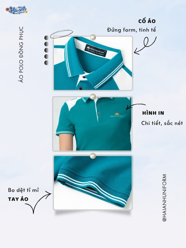 Kiểu dáng áo polo màu xanh phối vai đồng phục Vietnam Airlines