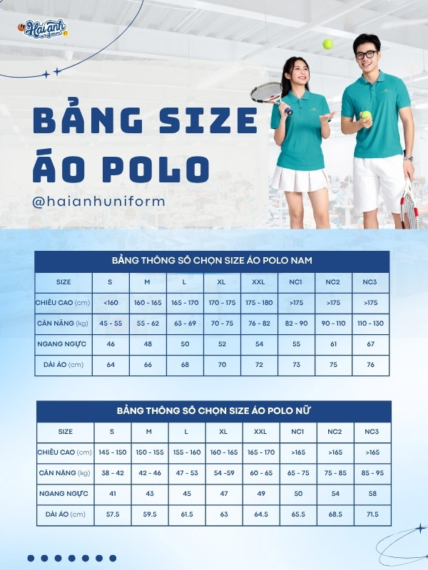 Bảng size áo polo đồng phục màu xanh lý Vietnam Airlines