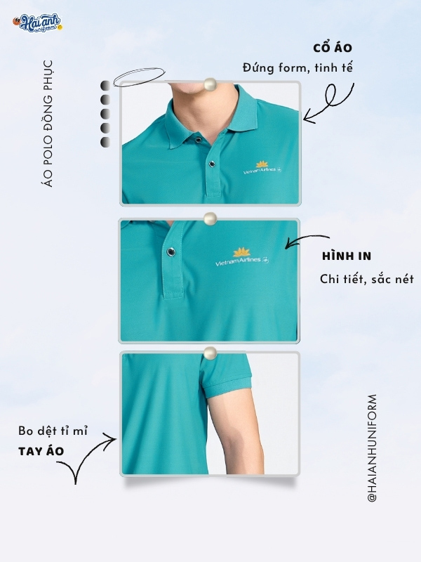 Chi tiết thiết kế áo đồng phục Vietnam Airlines màu xanh lý