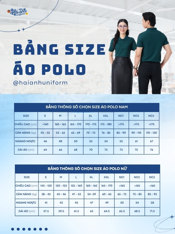 Gợi ý bảng size may áo polo đồng phục