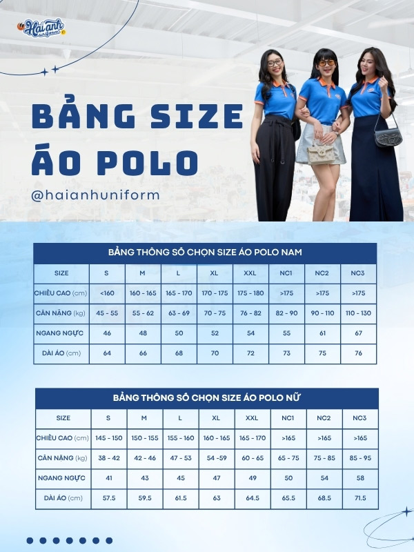 Chi tiết bảng size áo polo màu xanh ya Gulf tại Hải Anh
