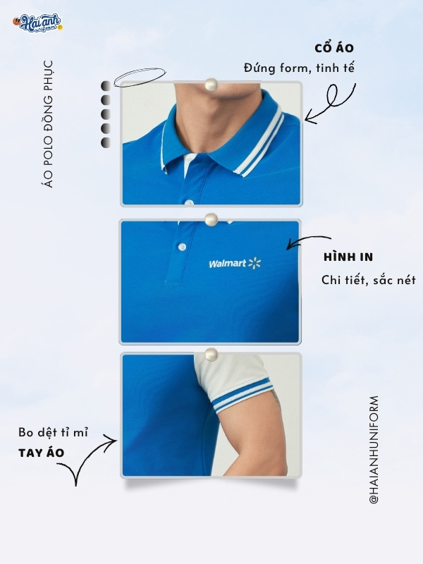 Chi tiết thiết kế áo polo đồng phục Walmart màu xanh ya