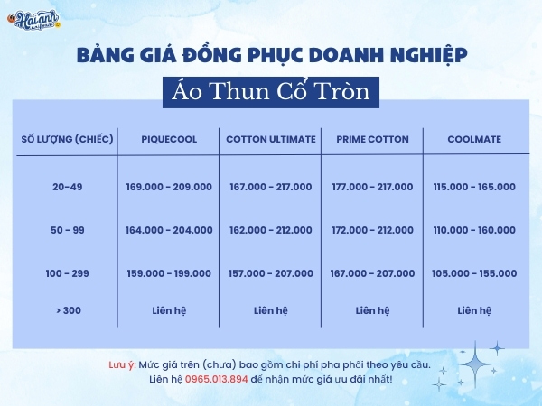 Bảng giá may áo thun đồng phục cổ tròn tại Hải Anh Uniform
