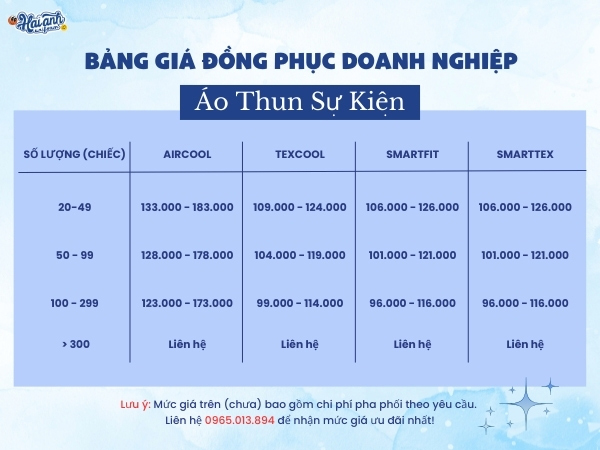 Bảng giá áo thun đồng phục sự kiện tại Hải Anh Uniform
