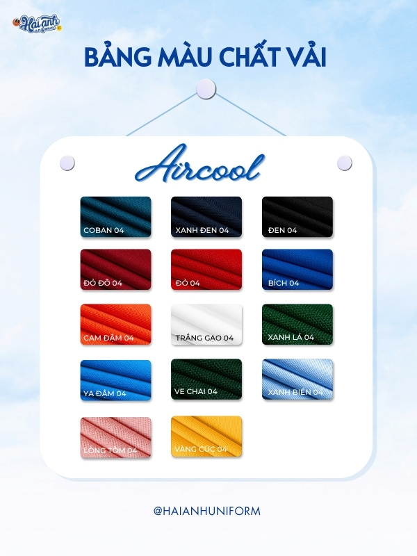 Bảng màu chất liệu vải Aircool may áo JVG tại Hải Anh Uniform