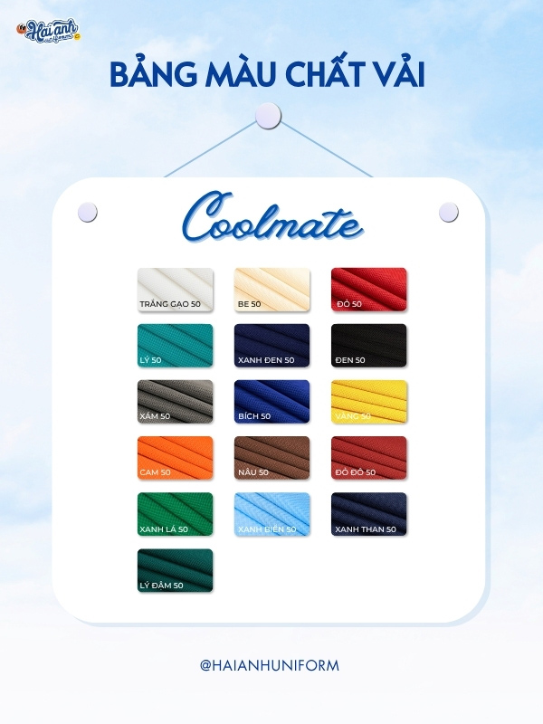 Bảng màu chất vải Coolmate may áo polo Nestle tại Hải Anh Uniform