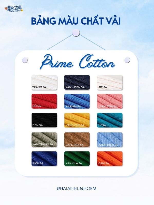 Bảng màu vải chất liệu Prime Cotton may đồng phục công ty FPT Retail