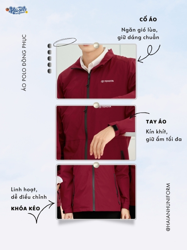 Đồng phục công ty Windbreaker màu đỏ mận sở hữu thiết kế hiện đại, thanh lịch