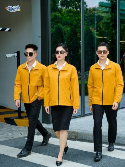 Mẫu áo khoác đồng phục công ty Windbreaker màu vàng nghệ -2