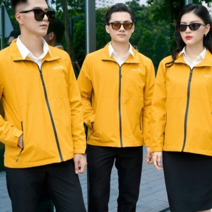 Mẫu áo khoác đồng phục công ty Windbreaker màu vàng nghệ