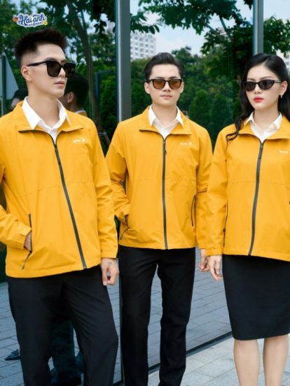 Mẫu áo khoác đồng phục công ty Windbreaker màu vàng nghệ