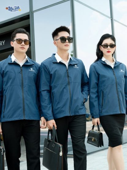 Mẫu áo khoác đồng phục công ty Windbreaker màu xanh đá- 3