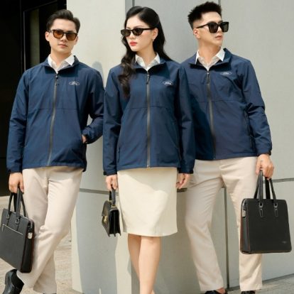Mẫu áo khoác đồng phục công ty Windbreaker màu xanh đen - 2