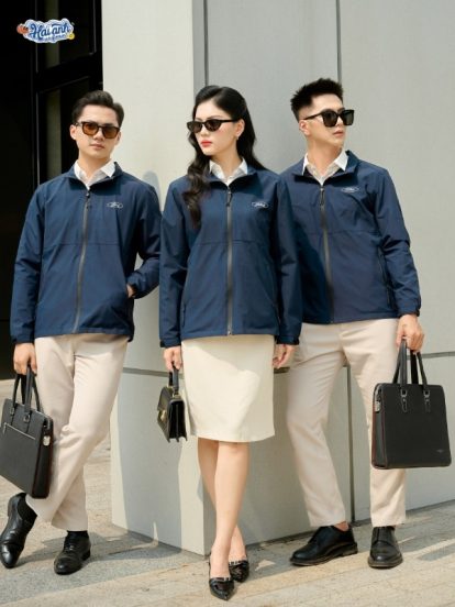 Mẫu áo khoác đồng phục công ty Windbreaker màu xanh đen - 2