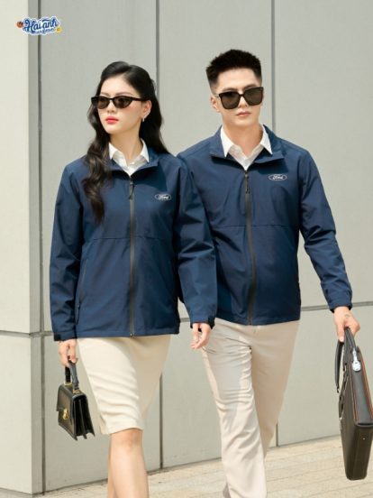 Mẫu áo khoác đồng phục công ty Windbreaker màu xanh đen - 1