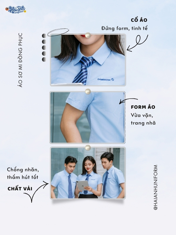 Chi tiết thiết kế áo sơ mi ngắn tay đồng phục ngân hàng Eximbank