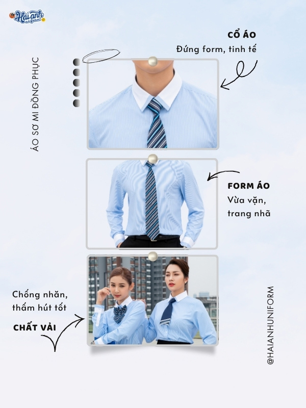 Chi tiết thiết kế áo sơ mi đồng phục công ty màu xanh dương