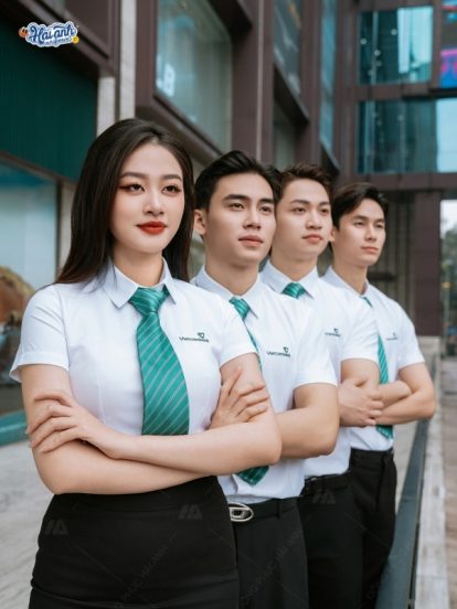 Mẫu áo đồng phục Vietcombank kiểu sơ mi ngắn tay