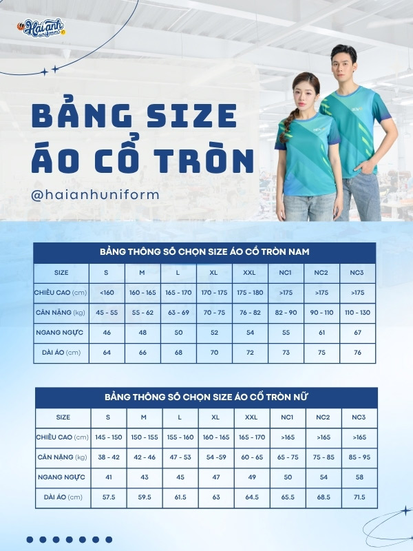 Chi tiết bảng size áo thun đồng phục BIDV