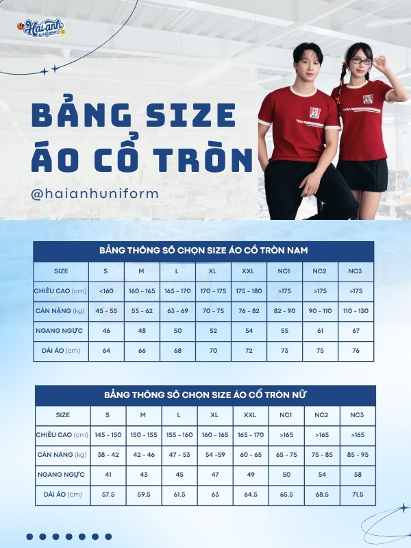Chi tiết bảng size đồng phục áo thun KFC