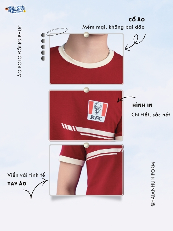 Chi tiết thiết kế áo thun đồng phục KFC màu đỏ đô