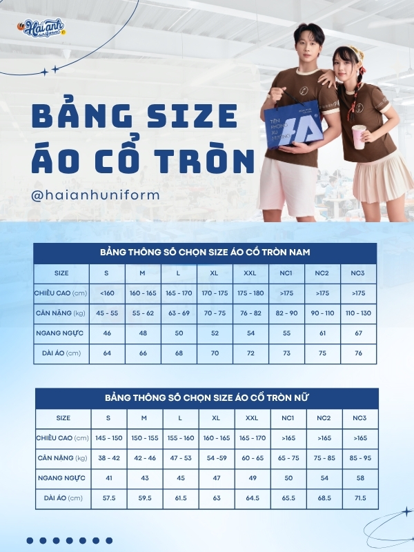 Bảng size áo thun cổ tròn Phê La chi tiết