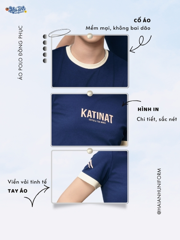 Chi tiết thiết kế áo đồng phục Katinat màu xanh đen