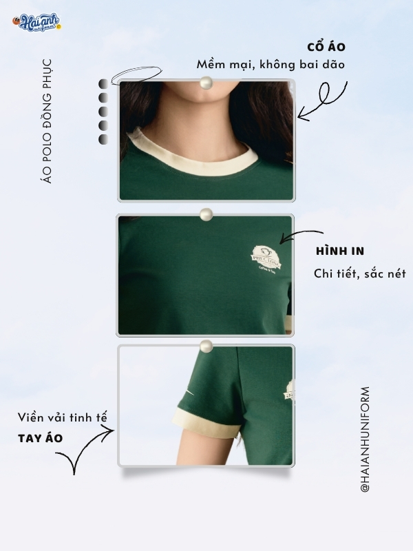 Mẫu áo thun đồng phục cổ tròn Phúc Long màu xanh iris
