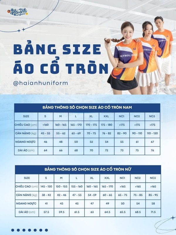 Bảng size chi tiết mẫu đồng phục Petrolimex
