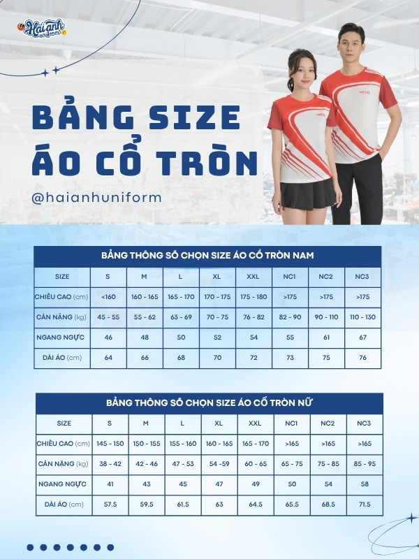 Bảng size áo thun đồng phục Viettel