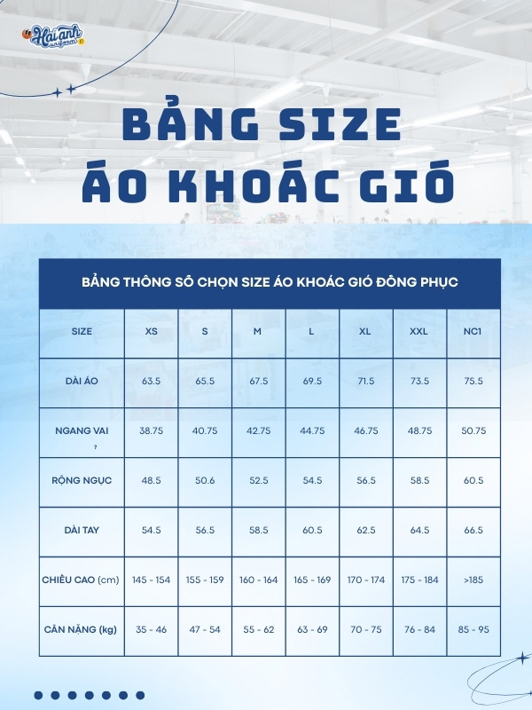 Bảng size áo khoác đồng phục Be chi tiết, dễ chọn lựa