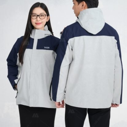 mẫu áo khoác đồng phục công ty màu trắng phối xanh - 2