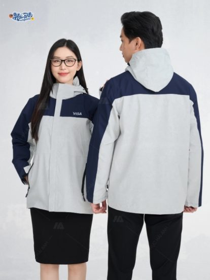 mẫu áo khoác đồng phục công ty màu trắng phối xanh - 2