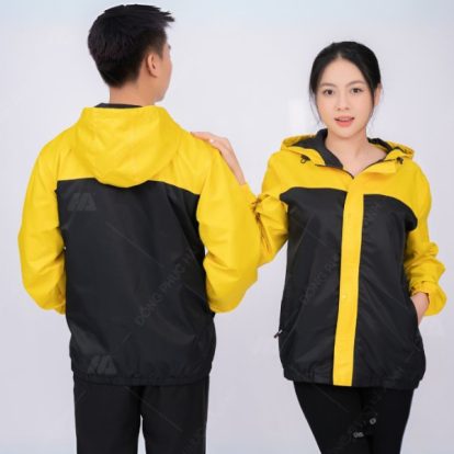 Mẫu Áo Khoác Gió Đồng Phục Công Ty Màu Đen Phối Vàng- 1
