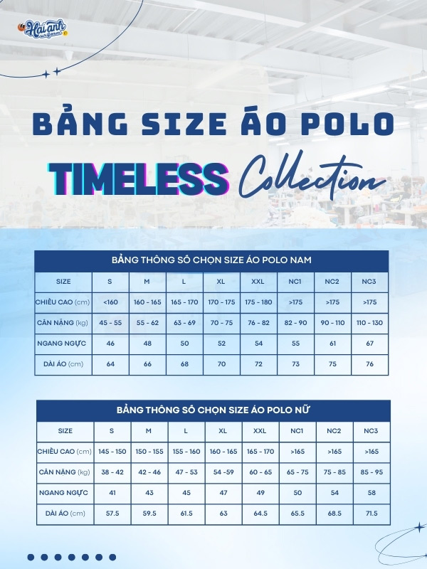 Bảng size áo polo đồng phục Timeless màu cafe sữa