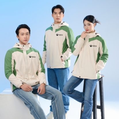 Mẫu áo khoác đồng phục công ty FastUni màu be phối vỏ đậu - 2